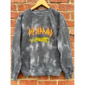 Def Leppard Graphic Sweatshirt Gray Tie Dye Rock Band Pullover Small